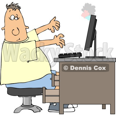 Man's Computer Monitor Blowing Up In His Face Clipart © djart #4417