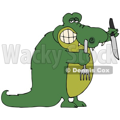 Clipart Illustration of a Hungry Green Croc Holding A Knife And Fork © djart #44174
