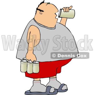 Obese Man Drinking a Can of Beer from a Six Pack Clipart © djart #4422