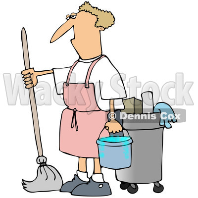 Royalty-Free (RF) Clip Art Illustration of a Man Mopping In A Pink Apron © djart #442596