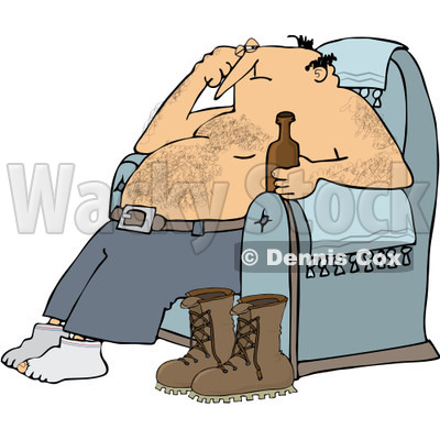 Royalty-Free (RF) Clip Art Illustration of a Man Drinking A Beer In His Chair After A Hard Day © djart #442602