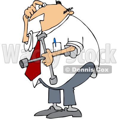 Royalty-Free (RF) Clip Art Illustration of a Confused Businessman Holding A Lug Wrench © djart #442609