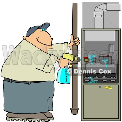 Man Spraying a Cleaning Solvent On a Standard Household Furnace Clipart © djart #4456