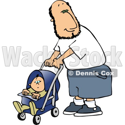 Happy Single Father Pushing His Baby Boy in a Stroller Clipart © djart #4470