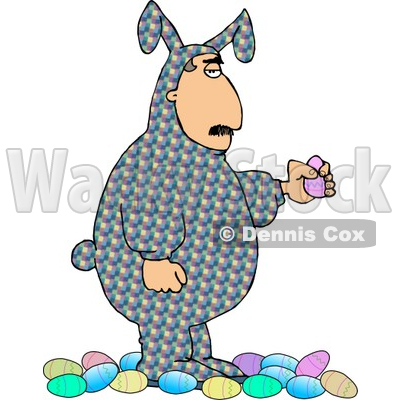 Man Wearing an Easter Costume and Holding a Decorated Easter Egg Clipart © djart #4485