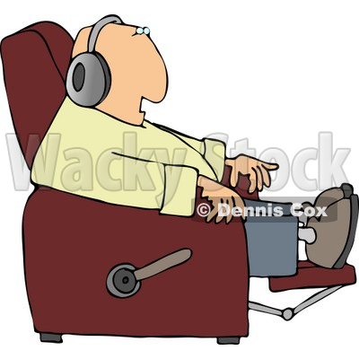 Man Sitting In a Recliner and Wearing Earphone Clipart © djart #4503