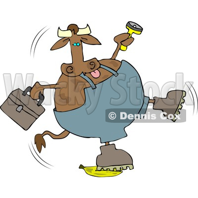Repairman Cow Slipping On a Banana Clipart © djart #4512
