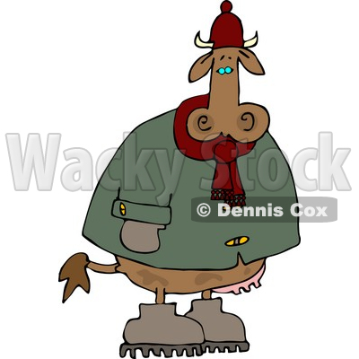 Cold Cow Wearing Winter Clothing and Hat Clipart © djart #4513