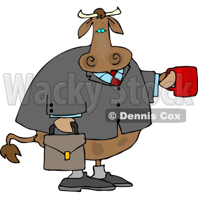 Business Cow Carrying a Briefcase and Holding a Cup of Coffee Clipart © djart #4548