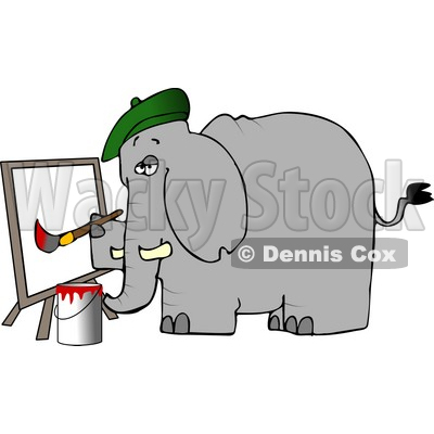 Anthropomorphic Elephant Painter Painting a Picture On Canvas Clipart © djart #4555