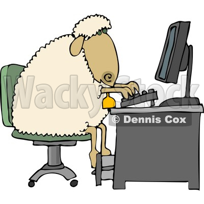 Anthropomorphic Anthropomorphic Sheep Typing On a Computer Keyboard Clipart © djart #4564