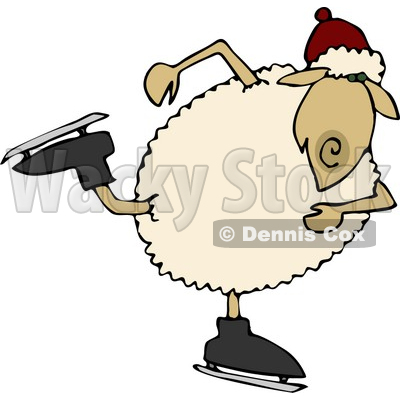 Anthropomorphic Sheep Ice Skater Skating on Ice with Skates Clipart