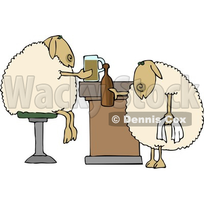 Anthropomorphic Sheep Drinking Beer Together in a Bar Clipart © djart #4578