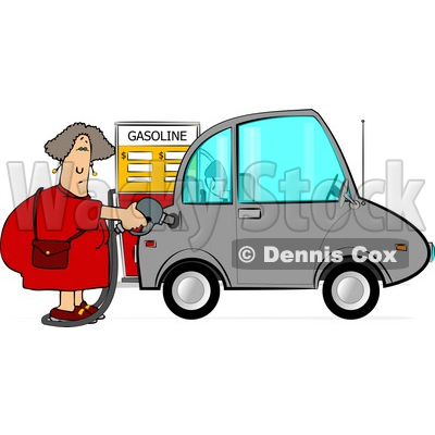 Woman Pumping Unleaded Gas Into Her Compact Car Clipart © djart #4621