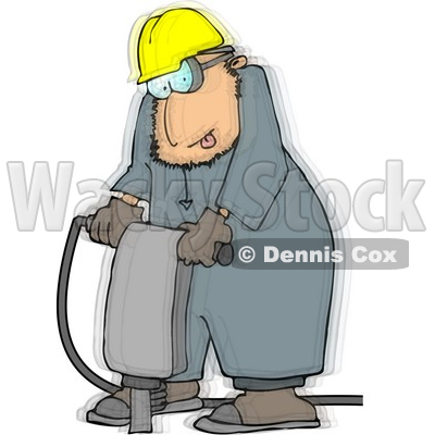 Vibrating Worker Operating a Portable Jackhammer Clipart by Dennis Cox
