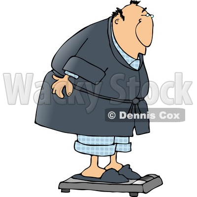Fat Man Weighing Himself On a Standard Bathroom Scale Clipart © djart #4672