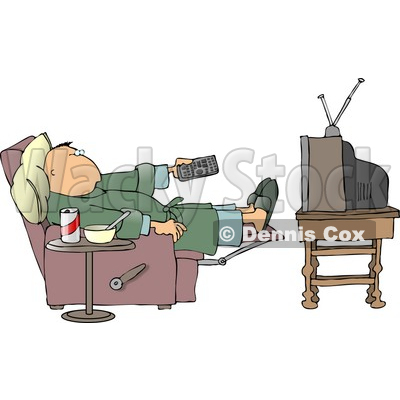 Lazy  Recliner on Couch Potato Man Holding The Tv Remote Controller Clipart    Dennis