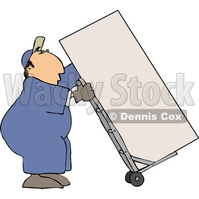 Male Mover Moving a Heavy Refrigerator/Freezer with a Dolly Clipart © djart #4731
