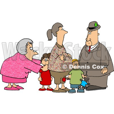 Grandma and Grandpa Standing with Grandchildren and Pregnant Daughter Clipart © djart #4757