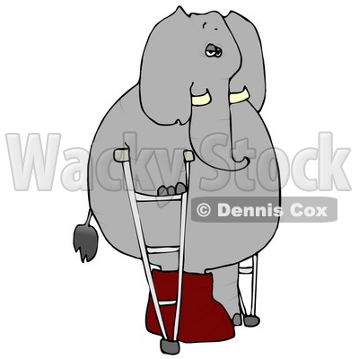  Human-like Elephant Walking Around with a Broken Leg On Crutches Clipart