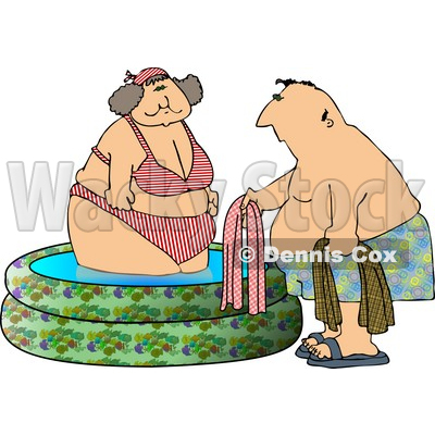 Obese Woman Getting Out of a Swimming Pool with a Man Clipart © djart #4913