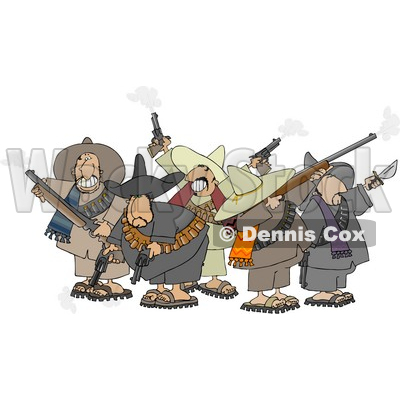 Group of Crazy Mexican Bandits Shooting Guns Clipart © djart #4947