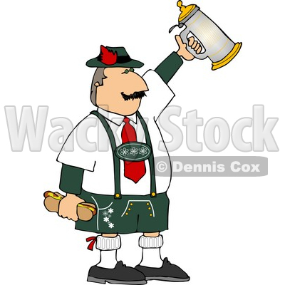 Man Celebrating Oktoberfest with a Beer Stein and Hot Dogs Clipart © djart #4958