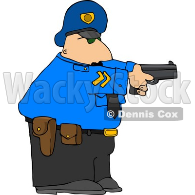Alert Policeman Pointing His Pistol at a Criminal Clipart © djart #4998