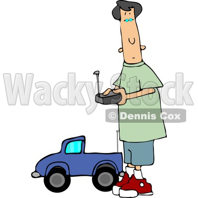 Young Teenage Boy Driving a Remote Control Car Clipart by Dennis Cox