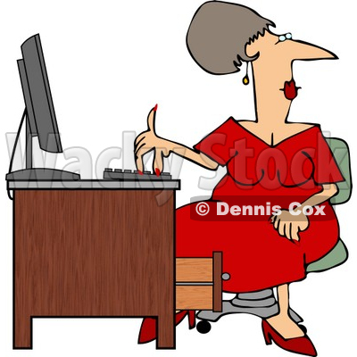 Woman Wearing a Red Dress While Working at a Computer Desk Clipart © djart #5050