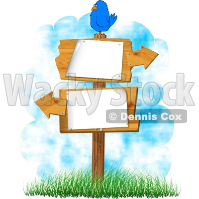 Bird Perched On a Blank Sign with Arrows Pointing In Opposite Directions Clipart © djart #5091