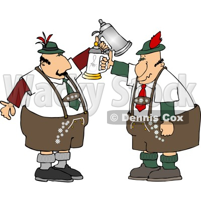 Two German Men with Beer Steins Celebrating Oktoberfest Clipart © djart #5114