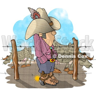 Texas Rancher Man Standing Beside Fenced In Cattle Clipart © djart #5144