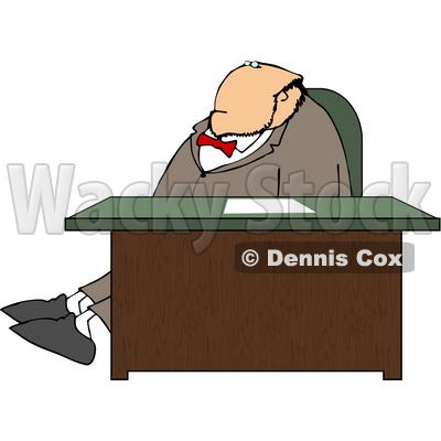 Businessman Stretching Legs Behind Office Desk Clipart by Dennis Cox