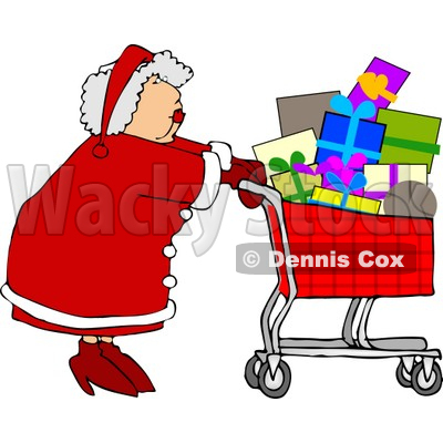 Mrs. Clause Pushing a Shopping Cart Full of Christmas Presents  Clipart © djart #5165