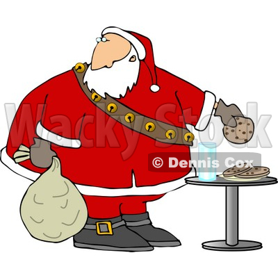 Santa Grabbing Chocolate Chip Cookie While Delivering Christmas Presents Clipart © djart #5169
