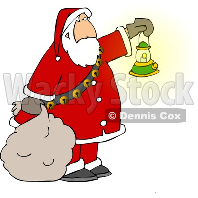 Santa Clause Carrying a Lit Gas Lantern While Delivering Christmas Presents at Night Clipart © djart #5171