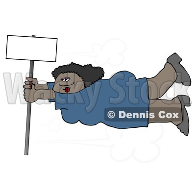 African American Woman Onto a Blank Sign Pole While Being Blown Around in a Severe Tropical Wind Storm Clipart © djart #5243