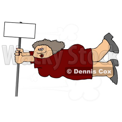Woman Onto a Blank Sign Pole While Being Blown Around in a Severe Tropical Wind Storm Clipart © djart #5245