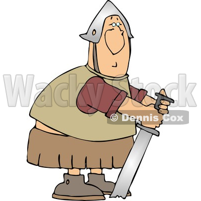 Humorous Roman Soldier Trying to Pull His Stuck Sword from Ground Clipart © djart #5262