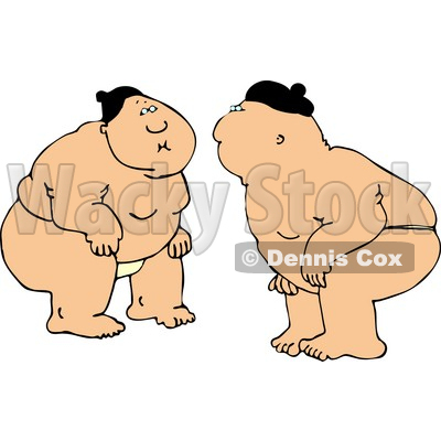 Two Japanese Sumo Fighters Facing Each Other in a Circular Ring Clipart Illustration © djart #5469