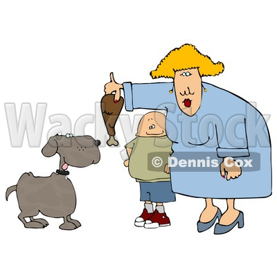 Son Watching Mom Feed Pet Dog a Turkey Leg Clipart Illustration © djart #5480