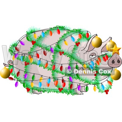 Funny Pig Decorated with Christmas Lights and Ornaments Clipart Illustration © djart #5482