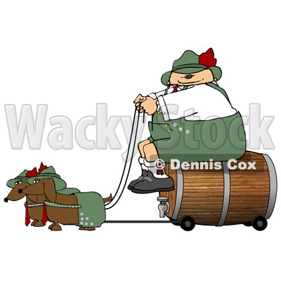 German Man Transporting a Wooden Barrel/Keg of Beer to a Party Clipart Illustration © djart #5499
