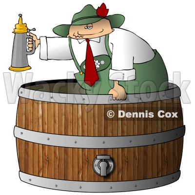 Man Serving Beer Steins from a Wooden Barrel Clipart Illustration © djart #5507