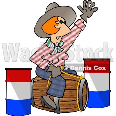 Professional Rodeo Cowgirl Riding a Wooden Barrel Clipart Illustration