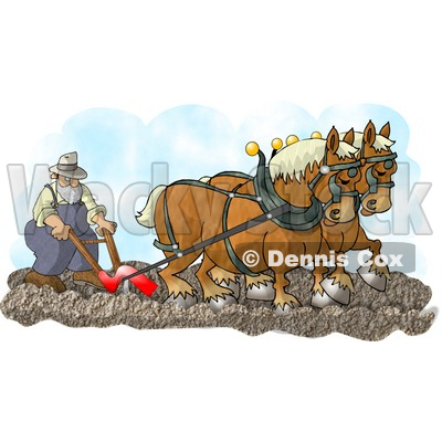 Belgian Horses Pulling a Farmer On a Plough Clipart Illustration © djart #5607
