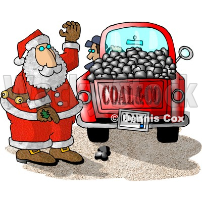 Santa Claus With a Truck of Coal Ready for Delivery to Bad Boys and Girls on Christmas Clipart Illustration © djart #5609