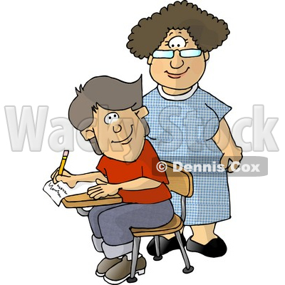 Female Elementary School Teacher and Male Student Looking at Each Other Clipart Illustration © djart #5656