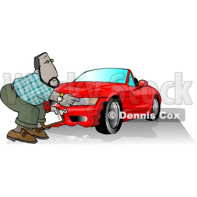 Male Insurance Agent  Accessing Damage of a Wrecked Sports Car Clipart Illustration © djart #5670